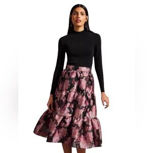 New Ted Baker Kasymae Dress. Black/Pink Floral. 4. NWT.